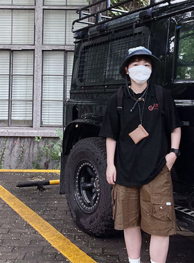 矮个子日系复古工装短裤男夏季潮牌纯棉直筒宽松休闲五分运动中裤