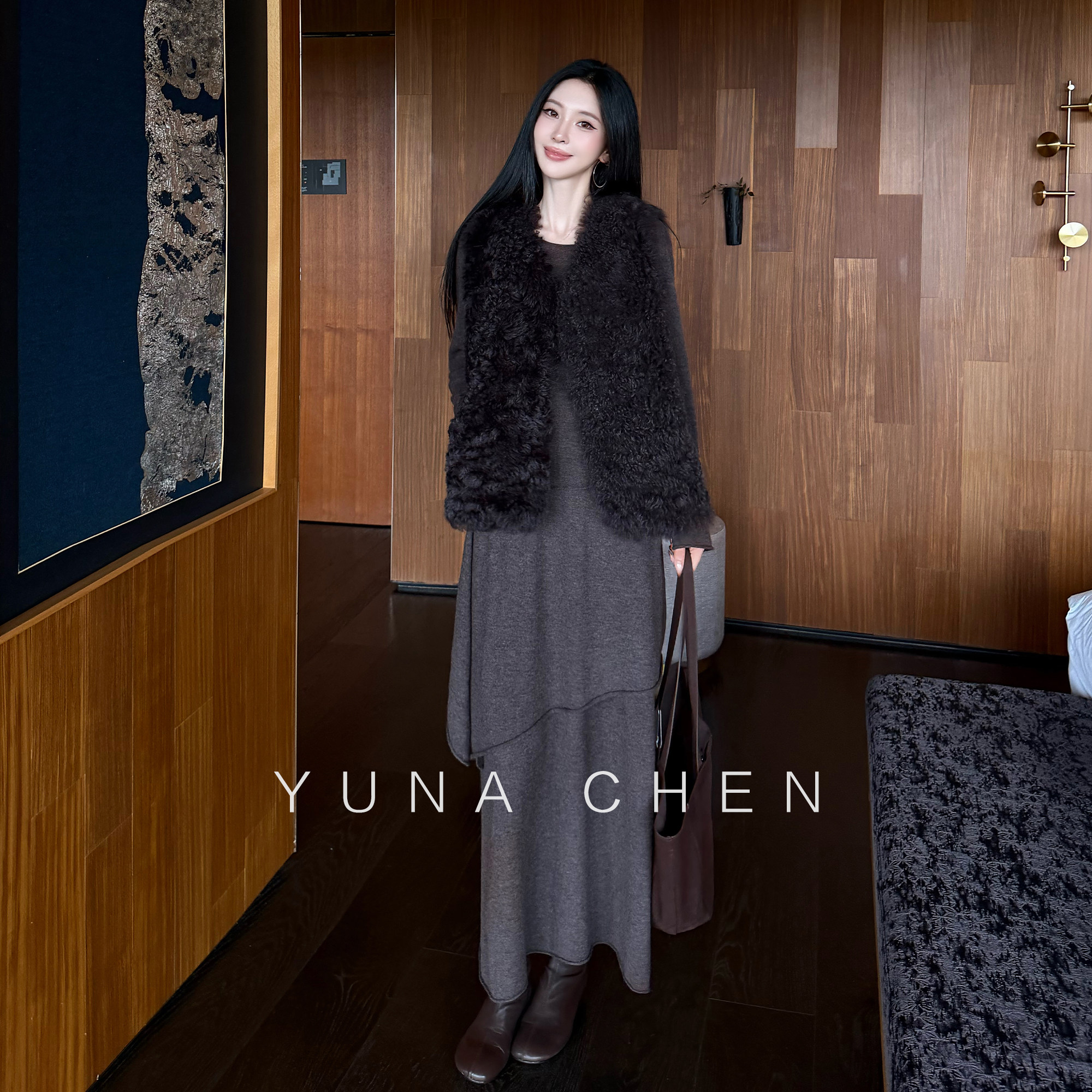 菠萝宝宝Yuna【晚风温度】100绵羊毛套头圆领设计款针织套装半裙