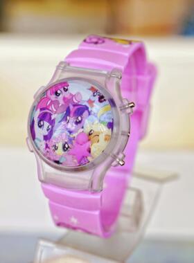 可爱卡通动漫小马宝莉手表女孩宝宝幼儿闪灯发光翻盖电子儿童表