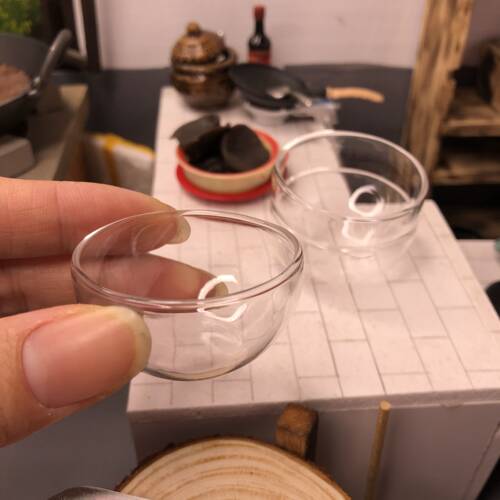 迷你玻璃碗 食玩过家家 微缩娃娃屋摆设 迷你厨房配件口径4厘米碗