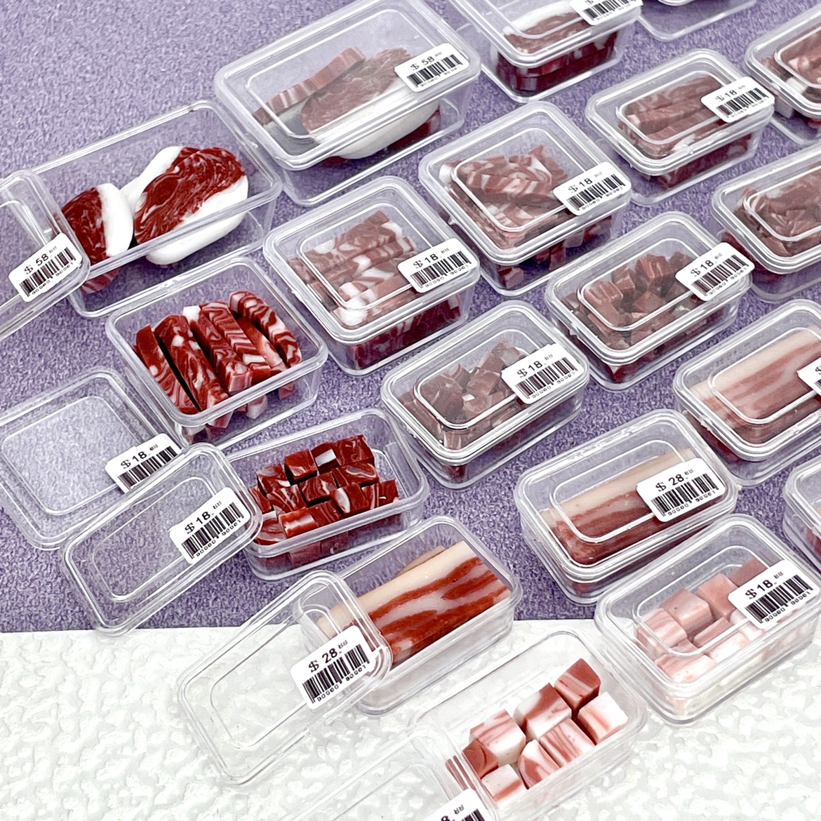 微缩粘土肉盒摆设 diy手工制作猪肉牛肉盒装 迷你场景娃娃屋摆设