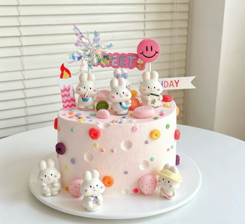 网红卡通可爱发财小兔子生日蛋糕装饰摆件儿童甜品台烘焙装扮配件