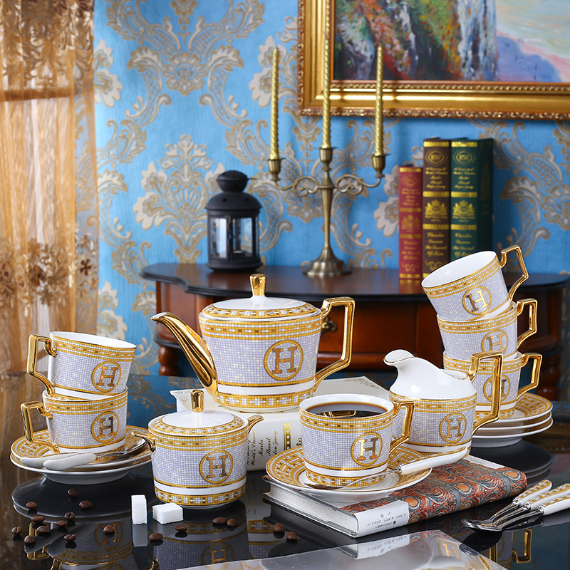 欧式高骨瓷咖啡具套装 搞定描金茶具下午茶壶奶壶糖罐咖啡杯碟子