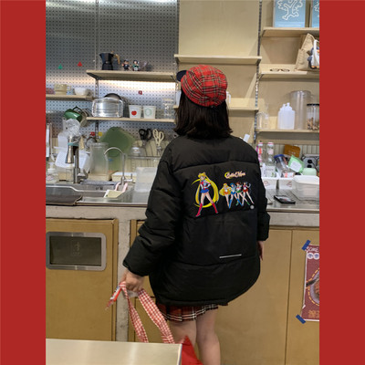 日本黑色显瘦美少女战士短款棉服