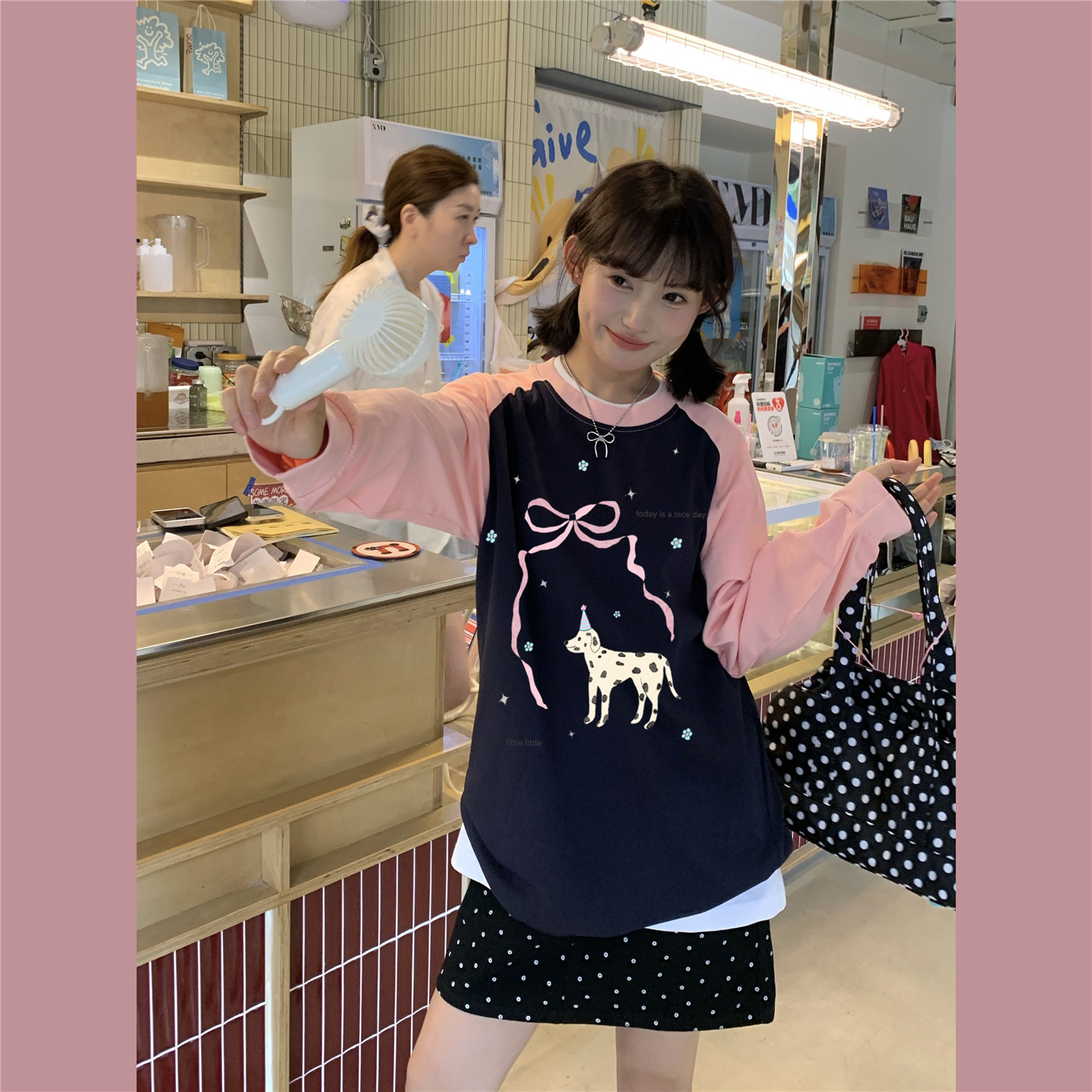 少女感蝴蝶结小狗蝴蝶结纯棉T恤