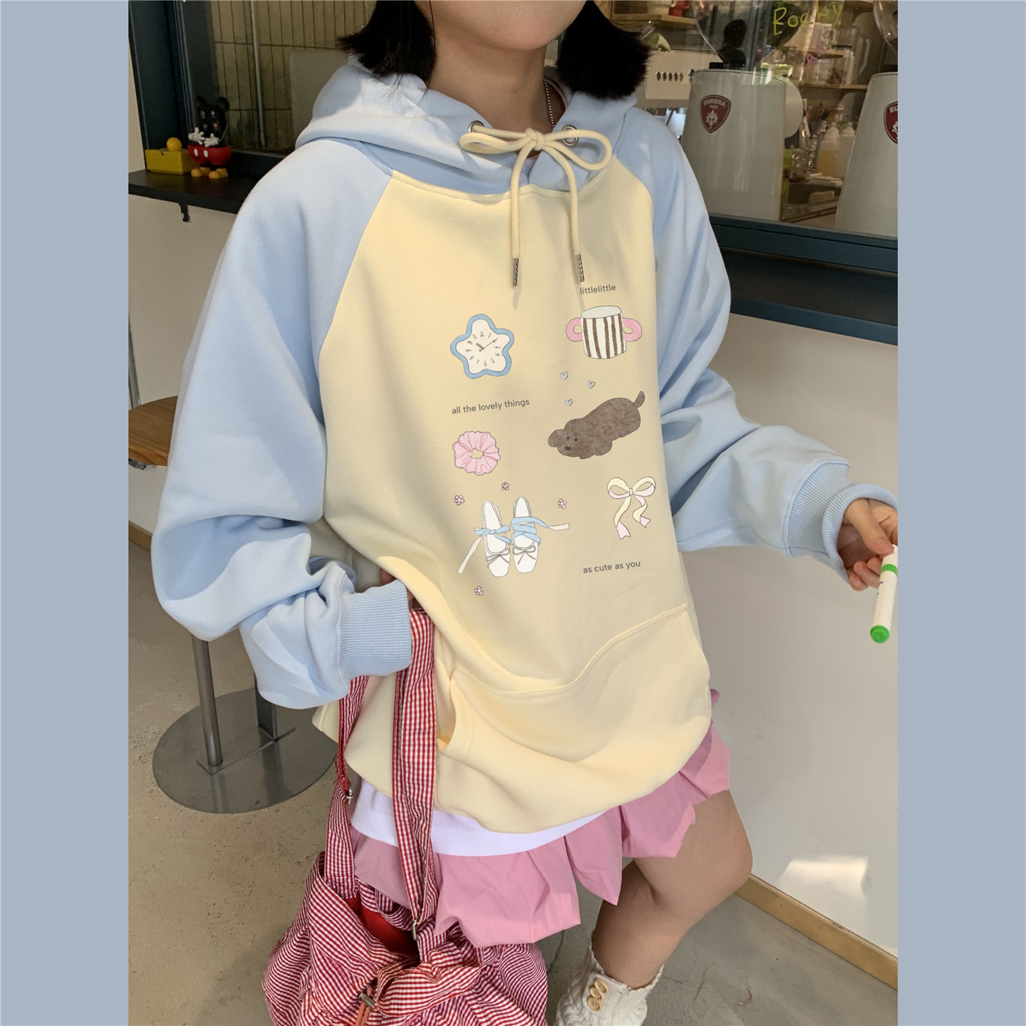 简笔画简约小狗萌休闲连帽卫衣