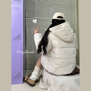 ins抽绳连帽棉服外套女小个子宽松学生加厚棉衣 甜心轰炸机秋冬季