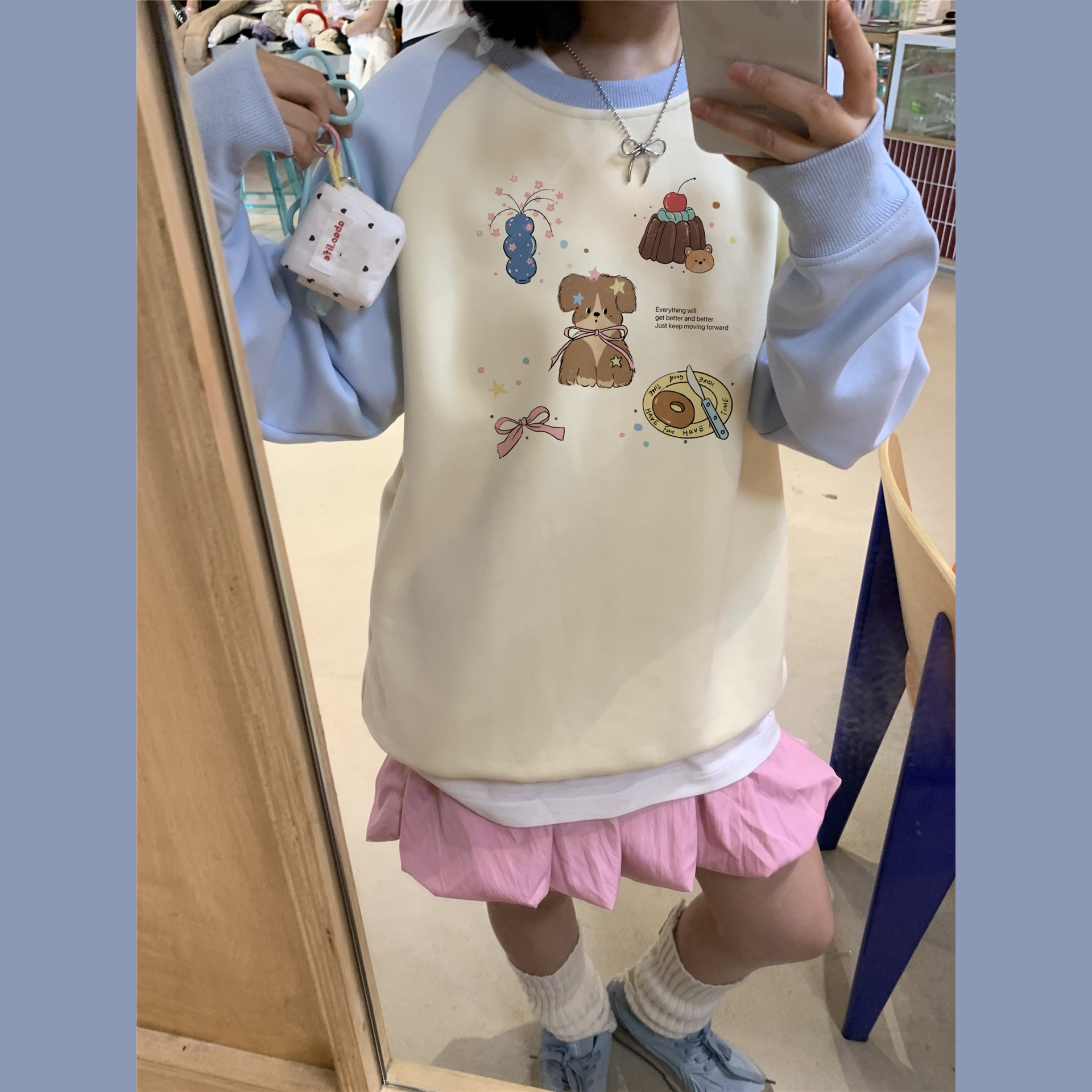 美式复古卡通可爱小狗加厚卫衣女