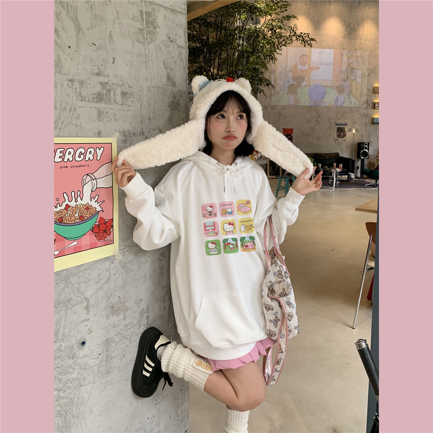 甜心轰炸机 童趣KT可爱kitty猫宽松加绒加厚卫衣女秋冬慵懒风外套