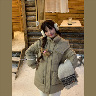 保暖舒适棉衣 甜心轰炸机日系复古休闲小熊连帽棉服外套女秋冬季