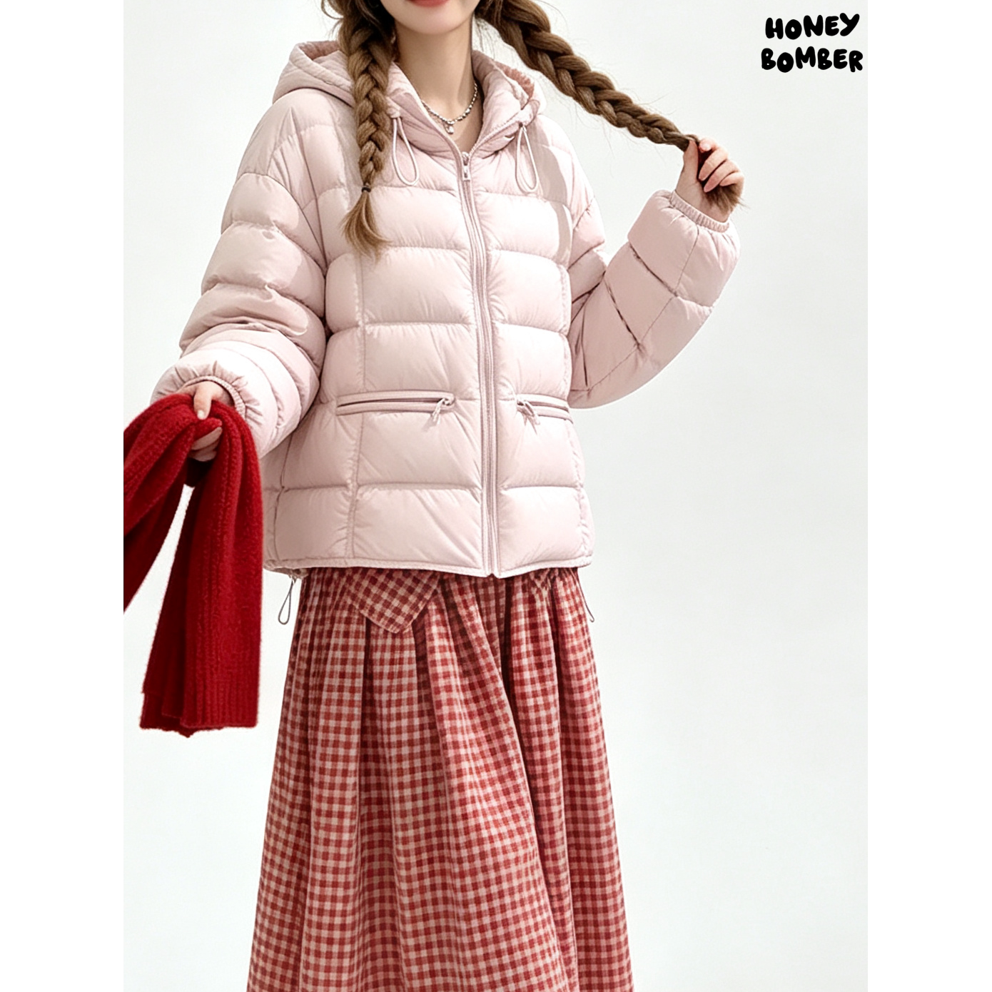 韩系粉色短款加厚保暖棉服女