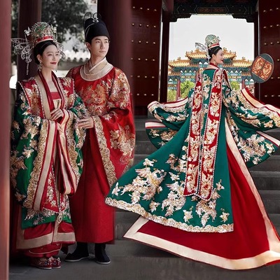 宋制婚服出租重工大拖尾中式嫁衣