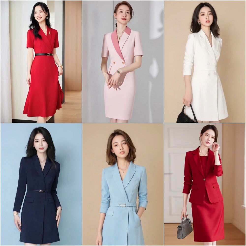 出租主持人礼服裙女高端气质职业装年会演出服红色西装连衣裙租赁