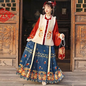 拜年服出租冬款加绒加厚明制马面套装中国风红色喜庆元旦演出服