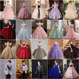 出租儿童礼服女童小主持人演出服高级感公主裙夏网纱蓬蓬裙子租赁