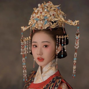 新娘凤冠出租中式婚礼新郎帽子头饰古典宫廷饰品明制宋制婚服霞帔