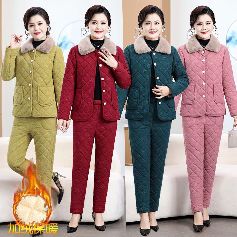 中年女装加绒两件套保暖妈妈洋气