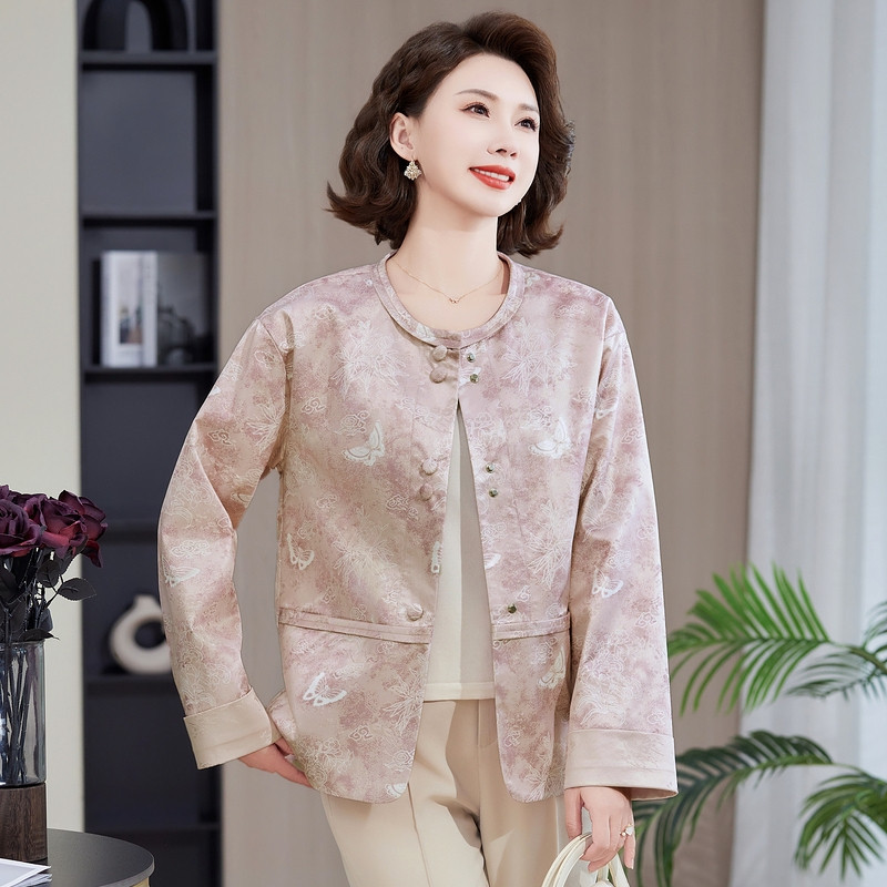 2026春新中式妈妈圆领夹克外套图片
