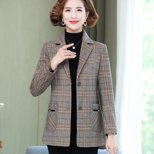 秋季新款妈妈西装外套女春秋款洋气格子西服中老年二八月上衣服女