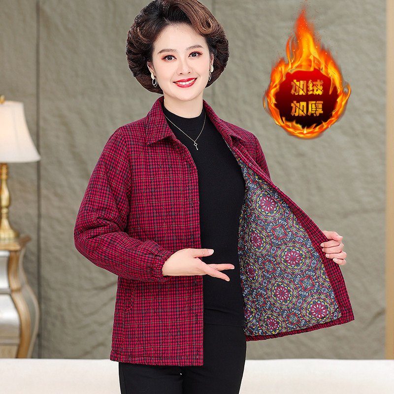 保暖好穿~妈妈冬季棉衣外套夹棉保暖格子衬衫短款棉服奶奶棉袄子