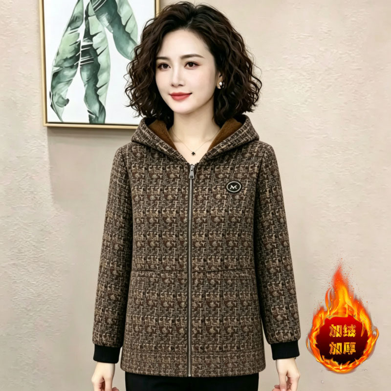 高品质加绒保暖棉衣外套女
