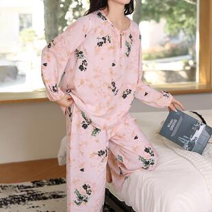 胖mm大码绵绸睡衣女春秋新款新中式国风宽松家居服夏天棉绸套装