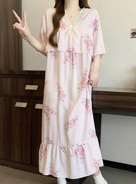 短袖棉绸睡裙女夏季薄款
