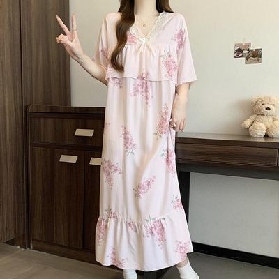 短袖棉绸睡裙女夏季薄款