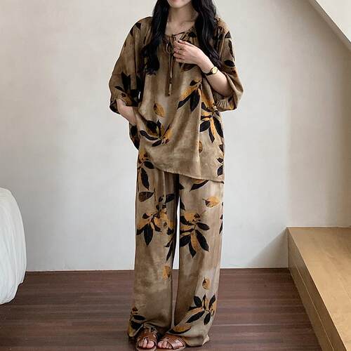 胖mm200斤大码睡衣女春秋棉绸
