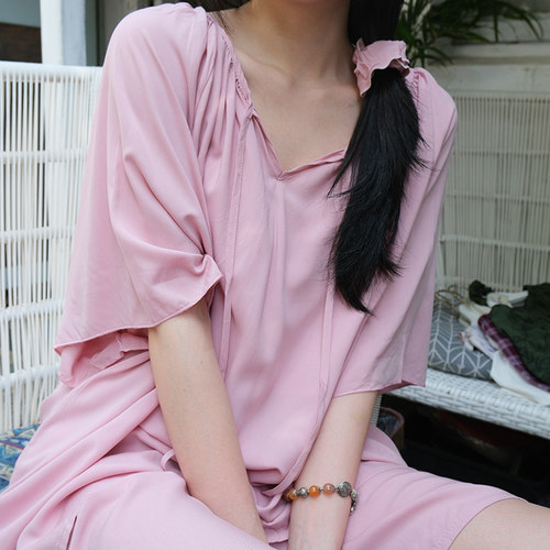 睡衣女夏短袖短裤薄款棉绸家居服