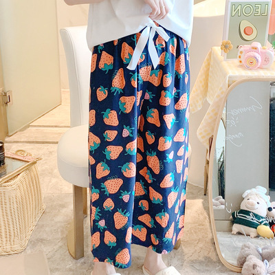 taobao agent Strawberry pajamas Female summer thin cotton and silk wide -legged pants online red explosion can wear artificial cotton large size home pants