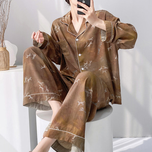 2026新款 长裤 棉绸家居服可外穿套装 宽松高级感薄 春夏天睡衣女长袖