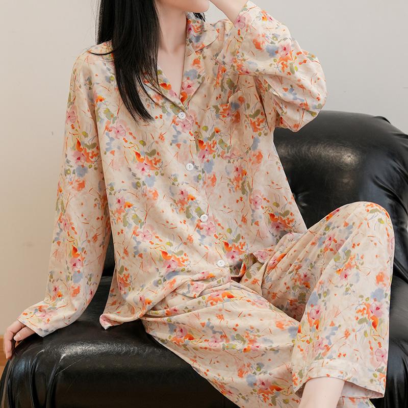 棉绸睡衣女2025春秋款家居服套装