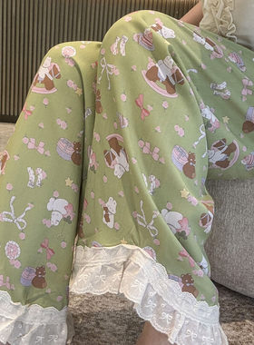 夏季棉绸印花高腰阔腿凉凉裤女