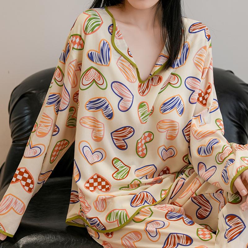 春秋季翻领棉绸套装女士家居服