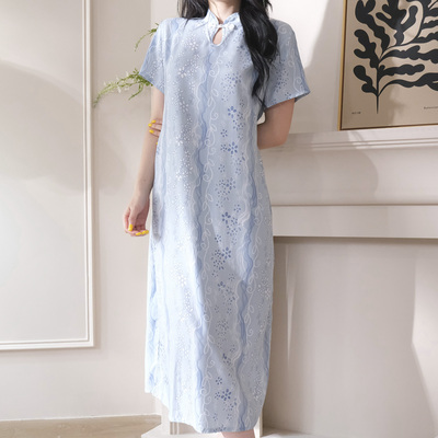 新中式国风复古棉绸短袖薄款睡衣