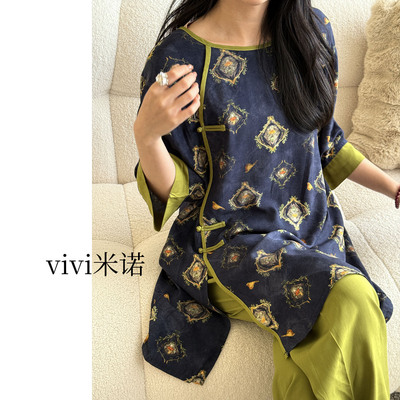 新中式绵绸可外穿睡衣套装女