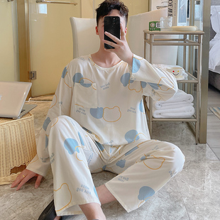 套装 棉绸睡衣男士 绵绸家居服青少年宽松大码 春秋款 薄 气质2025新款