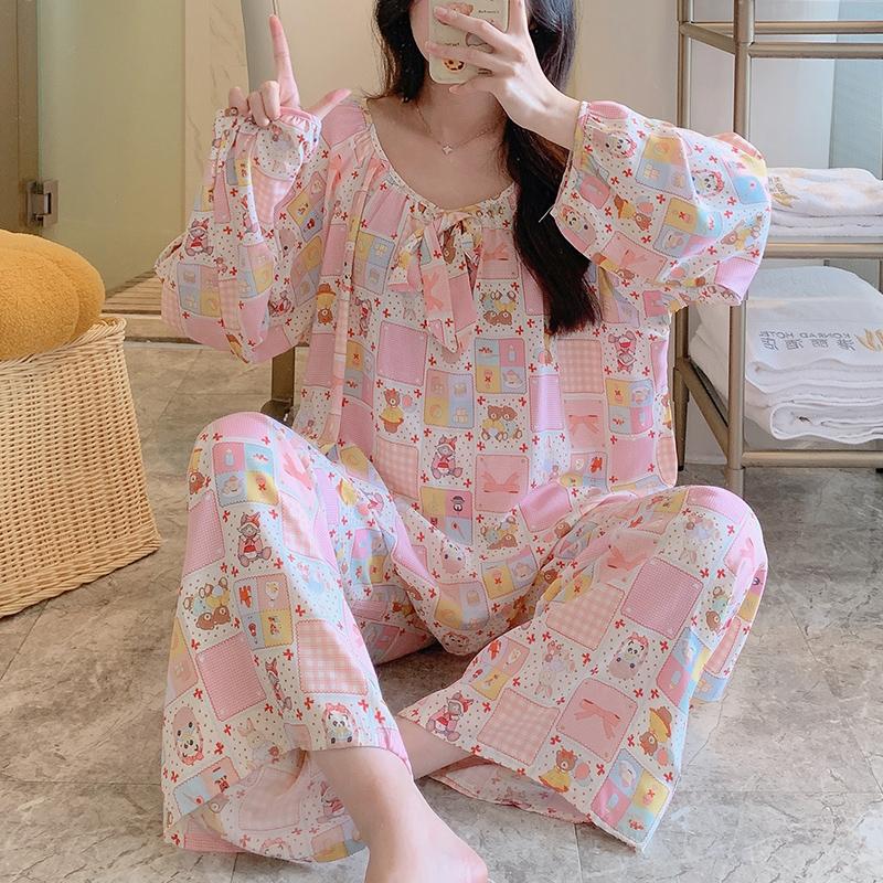 女士长袖人造棉绵绸睡衣大码
