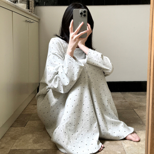 秋冬25新款 家居服 纯棉加大加肥纯棉睡裙女简约韩系波点睡裙长裙款
