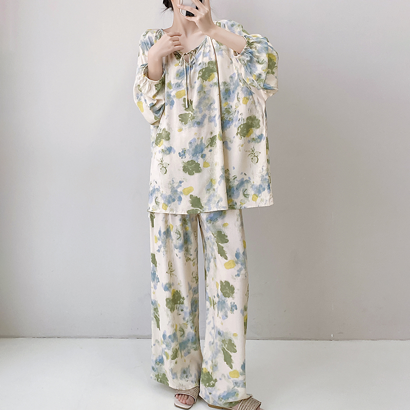 春秋天长袖睡衣女薄款温柔国风舒适棉绸家居服甜美可外穿宽松套装