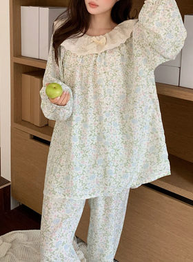 韩版甜美碎花绵绸睡衣可外穿薄款