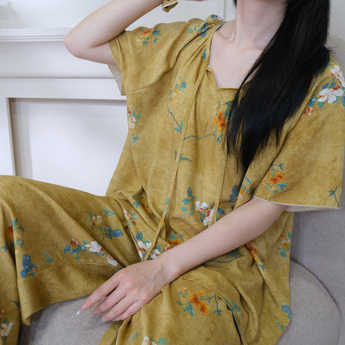 国风印花新中式棉绸睡衣女式夏