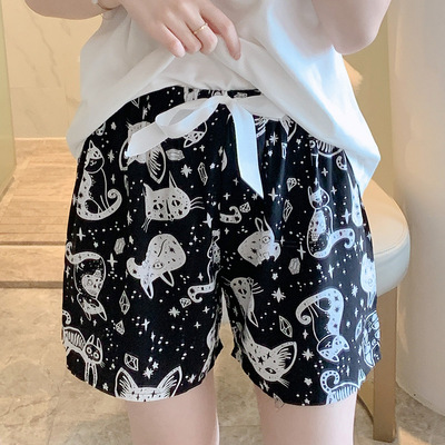 taobao agent Printed cotton and silk Japanese pajamas Women's summer artificial cotton silk thin cartoon large size shorts can wear home pants outside