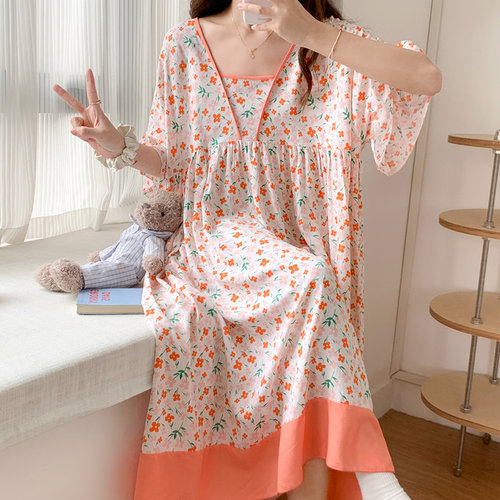 粘纤棉绸夏季中袖甜美碎花家居服