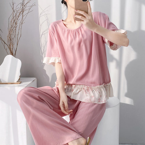 春夏女绵绸可外穿睡衣套装