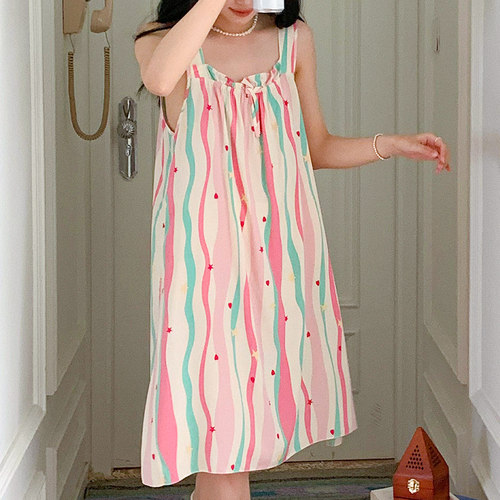 多巴胺家居服裙子绵绸蝴蝶结夏季