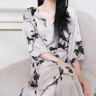 新中式睡裙女夏季棉绸宽松家居服送妈妈婆婆老婆高级感连衣裙长裙