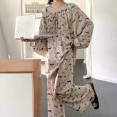 可外穿月子服薄 甜美可爱卡通家居服套装 2025新款 棉绸睡衣女春秋季