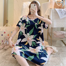 简约睡裙女夏天短袖 绵绸裙可外穿 套头睡衣家居服中老年妈妈款 大码